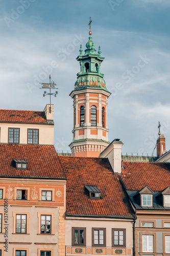 Architecture details in old town market square in Warsaw