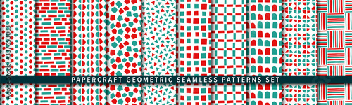 Paper craft geometric seamless pattern set. Vector background. Orange and Brown. 紙工作幾何学パターンセット 