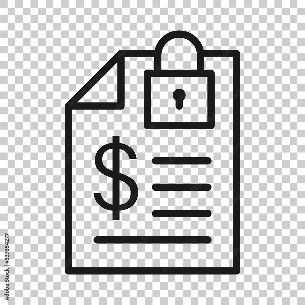 Financial statement icon in flat style. Document with lock vector illustration on white isolated background. Report business concept.