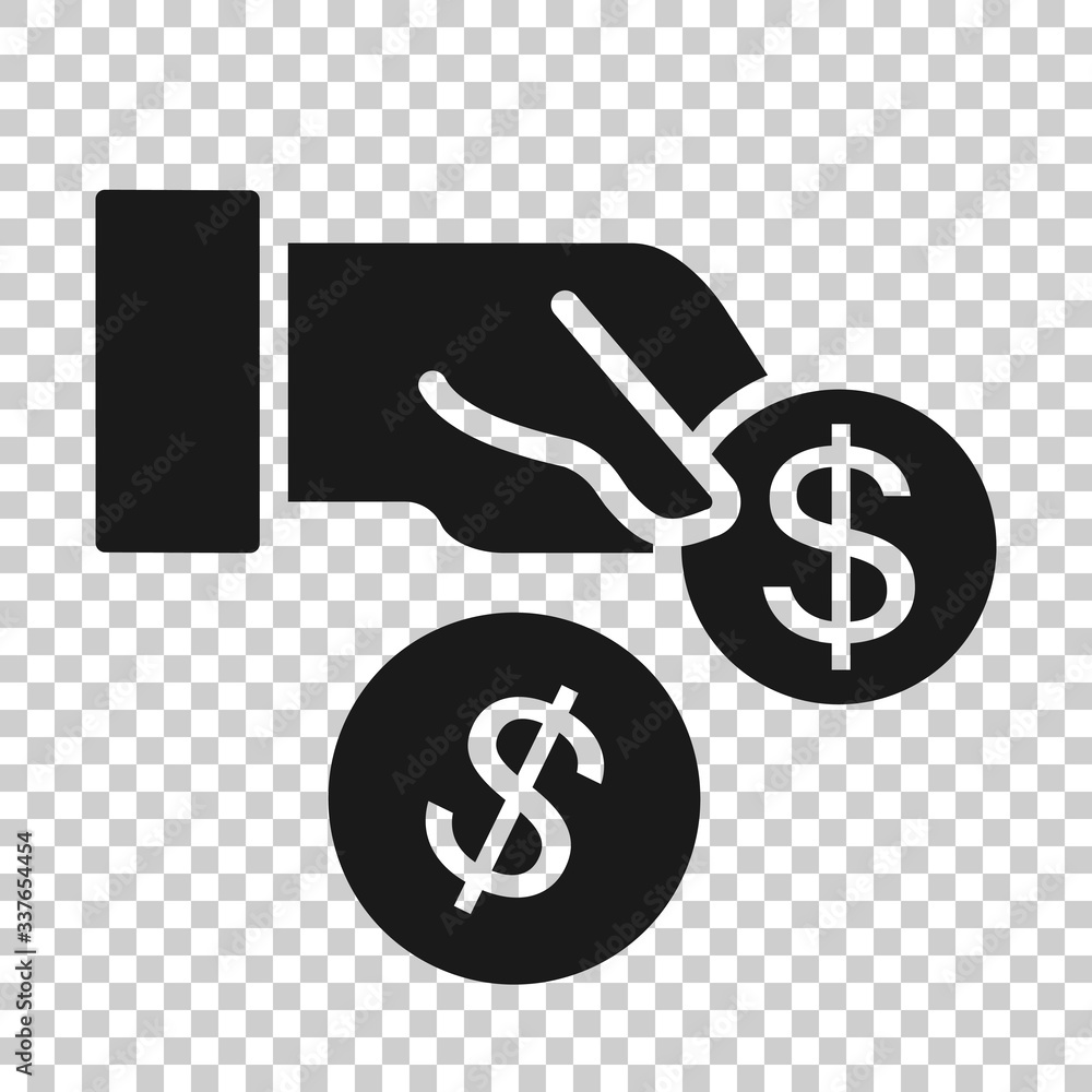 Remuneration icon in flat style. Money in hand vector illustration on white isolated background. Coin payroll business concept. Remuneration icon in flat style. Money in hand vector illustration on white isolated background. Coin payroll business concept.