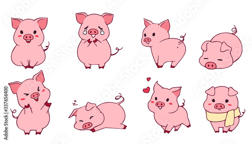 Cute little piggy set. Hand drawn vector illustration.