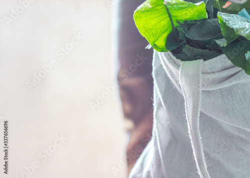 Woman holding textile glocery bag with vegetables. Canvas tote bag. Eco friendly / Zero waste concept.
Reusable shopping bag
cotton shopper bag, concept without plastic. Female hands hold eco bag photo