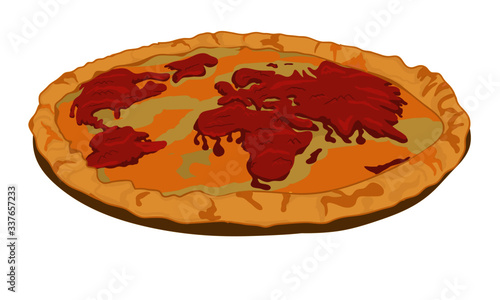 Pizza Earth World Map Cartoon Vector Illustration Isolated on White Background