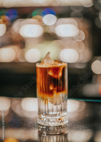 Iced americano ready to be served on the counter