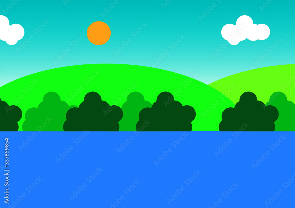 Illustration Background of Nature Mountain and Beach Landscape 
