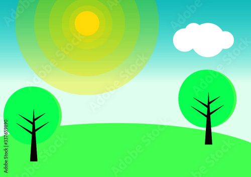 Illustration Background of Nature Mountain and Beach Landscape 