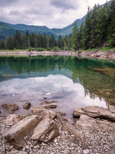 View of Lake Obernbergersee, Obernberg am Brenner, Tyrol, Austria photo