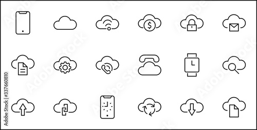 Set of Cloud Vector Line Icon. It contains Symbols to Upload, Download, Link and more. Editable Stroke. 32x32 pixels