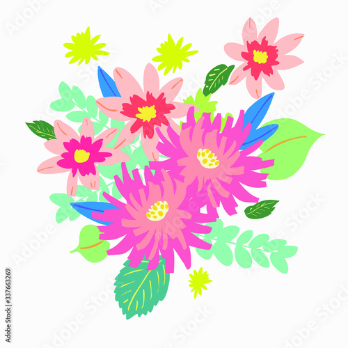 flower bouquet illustration dahlia and small flowers for gift