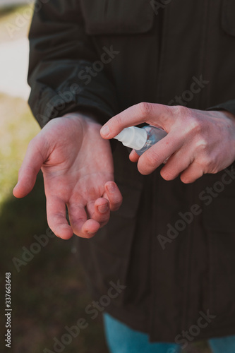 Close-up of hand washing with soap, antiseptic and sanitiser to protect against the virus. Preventive against coronavirus. A man washes his hands to protect himself from covid-19.