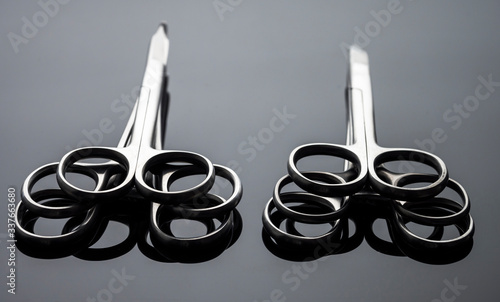 Several scissors operating theater aligned photo