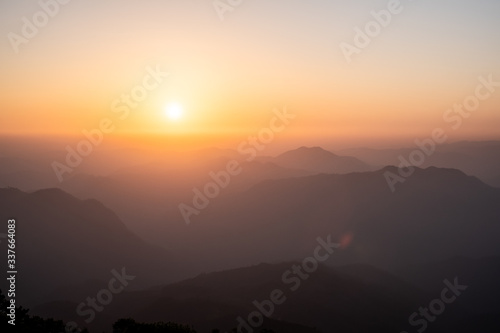 Twilight  sunrise and sea of fog in the morning on the mountains of northern Thailand  during the rainy season.
