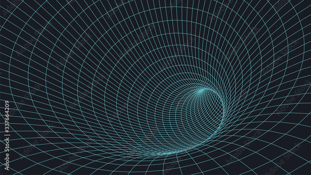 Fototapeta premium 3D Wireframe tunnel. Perspective grid background. Vector illustration.
