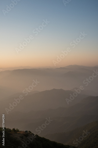 Twilight  sunrise and sea of fog in the morning on the mountains of northern Thailand  during the rainy season.