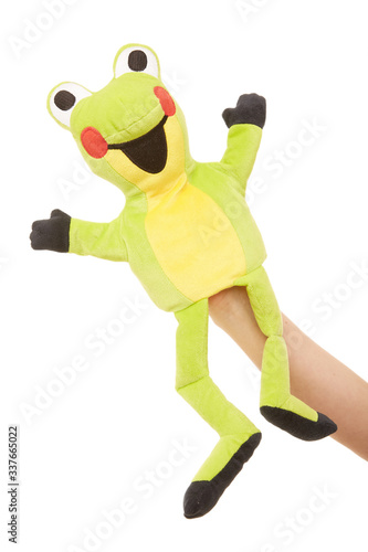 A happy frog puppet, hand puppet animal