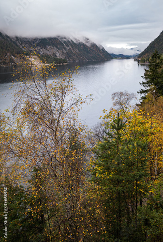 Fototapeta Naklejka Na Ścianę i Meble -  Mountain alpine autumn lake Achensee, Alps, Tirol, Austria.