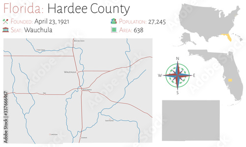 Large and detailed map of Hardee county in Florida, USA. photo