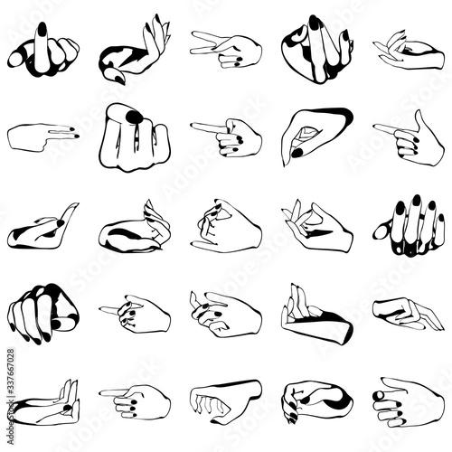 Female hands with manicure, vector set of beautiful woman hands isolated on white background