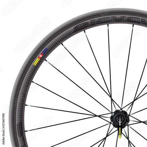 Bicycle wheel. Realistic vector. Wheel rim. Tire with bicycle disc. Isolated on white background.