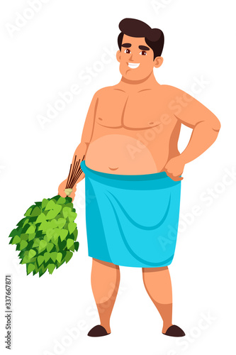 Man bathhouse attendant isolated on white backdrop