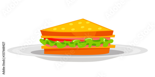Sandwich on plate isolated on white background