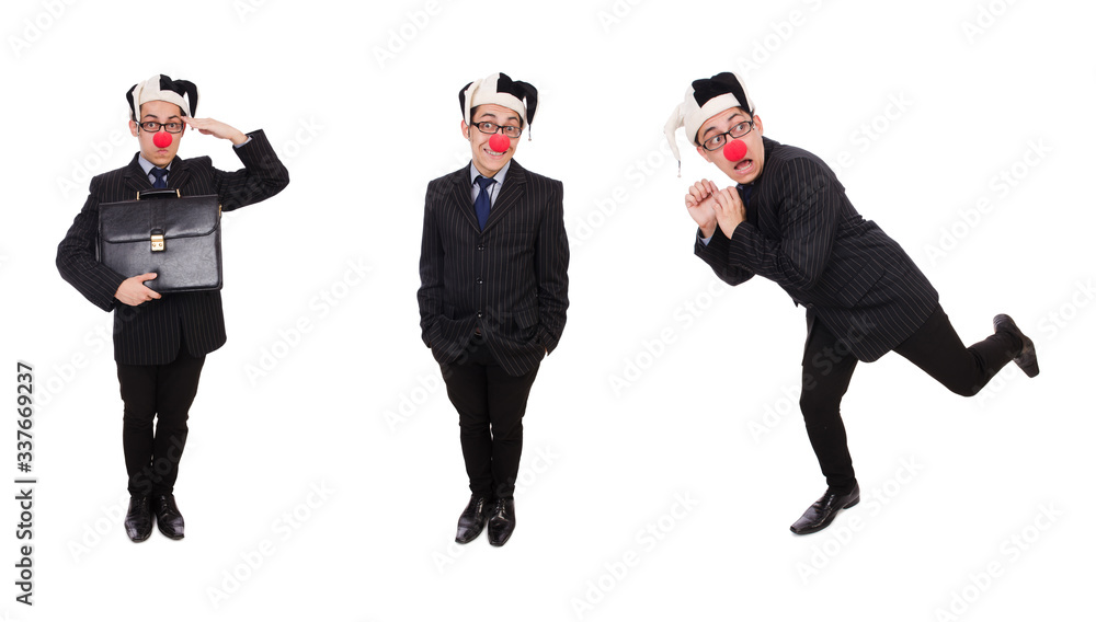 Clown businessman isolated on white