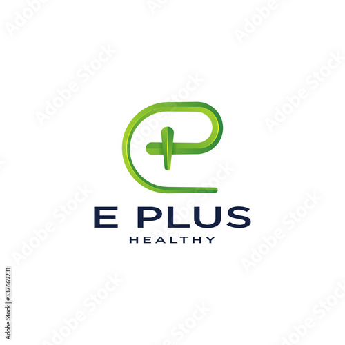 Modern Professional Logo Design, Letter E with Healthy Vector or Plus Symbol Gradient