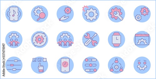 Set of Settings and Setup Vector Line Icons. Contains such Icons as Gear, Setting, Control, Iinstall, Options, Service, and more. Editable Stroke. 32x32 Pixels.