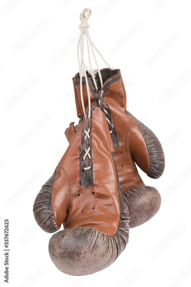 old vintage brown leather boxing gloves