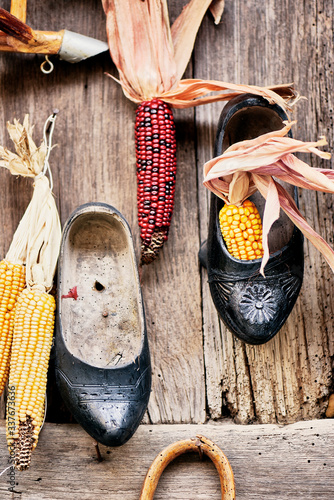 Wallpaper Mural Asturian madreñas traditional shoes with organic corn Torontodigital.ca