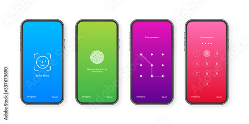 Screen lock authentication password smartphone background template. Illustration of phone ID recognition screenlock password or lockscreen passcode numbers display.