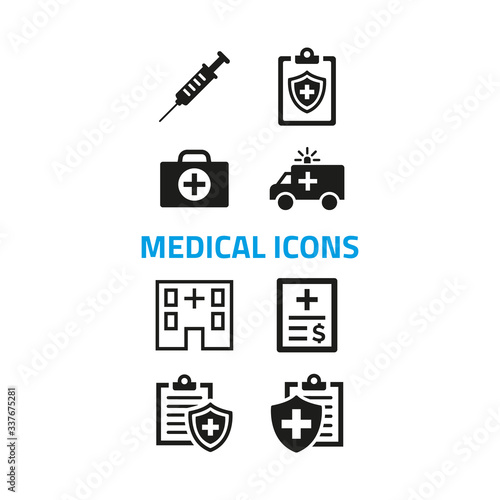 Medical icons set on white background.