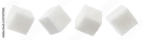 Set of white sugar cubes, isolated on white background photo