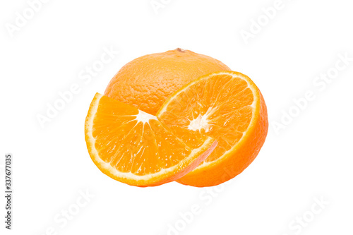 Fresh orange fruit and orange slices isolated on white background. clipping paths.