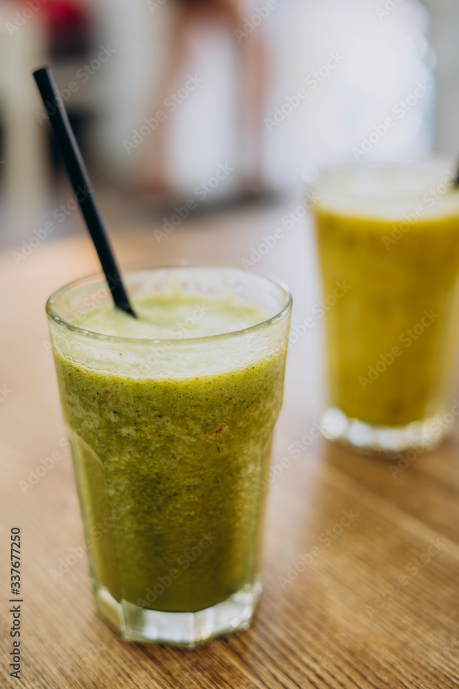 Appetizing fresh vegetable smoothie. Great summer day Appetizing fresh vegetable smoothie. Great summer day