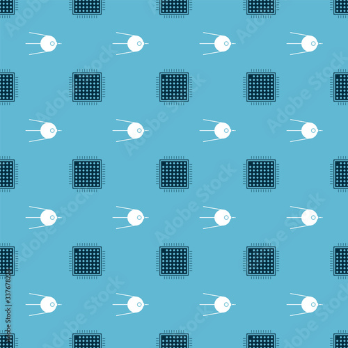 Set Processor and Satellite on seamless pattern. Vector