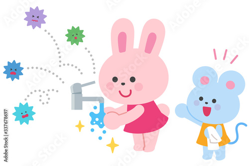 Goodbye to the virus, Bunny washing hands