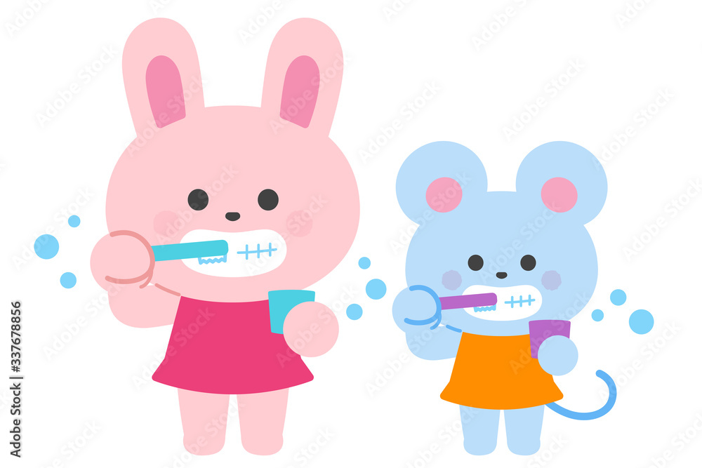 Rabbits and rats brushing their teeth Rabbits and rats brushing their teeth