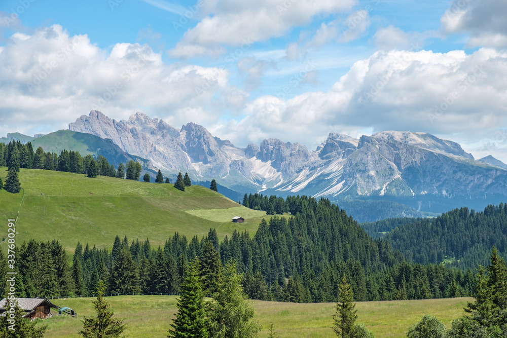 View of a mountain range in the dolomites