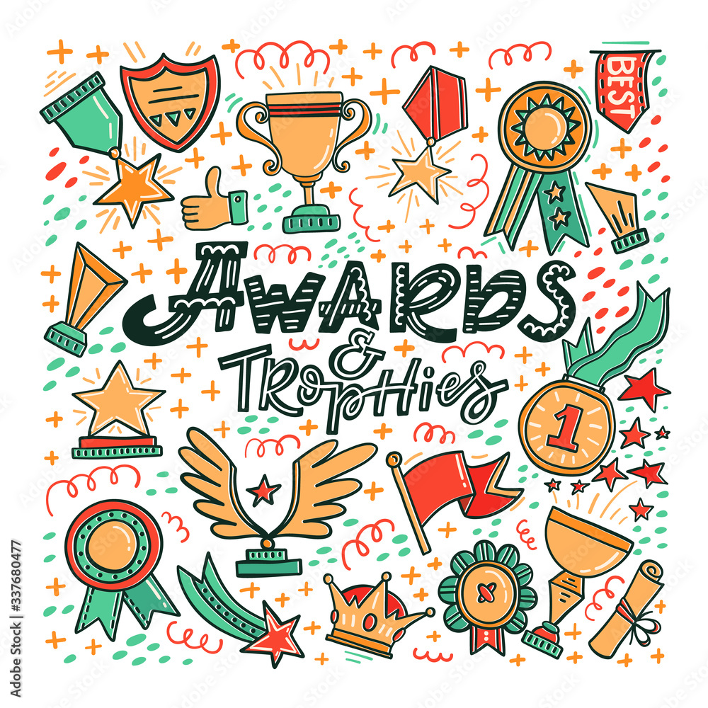 Obraz premium Trophy, medals, cups and awards icons set