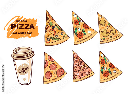 Pizza vector illustration. Hand drawn food illustration.