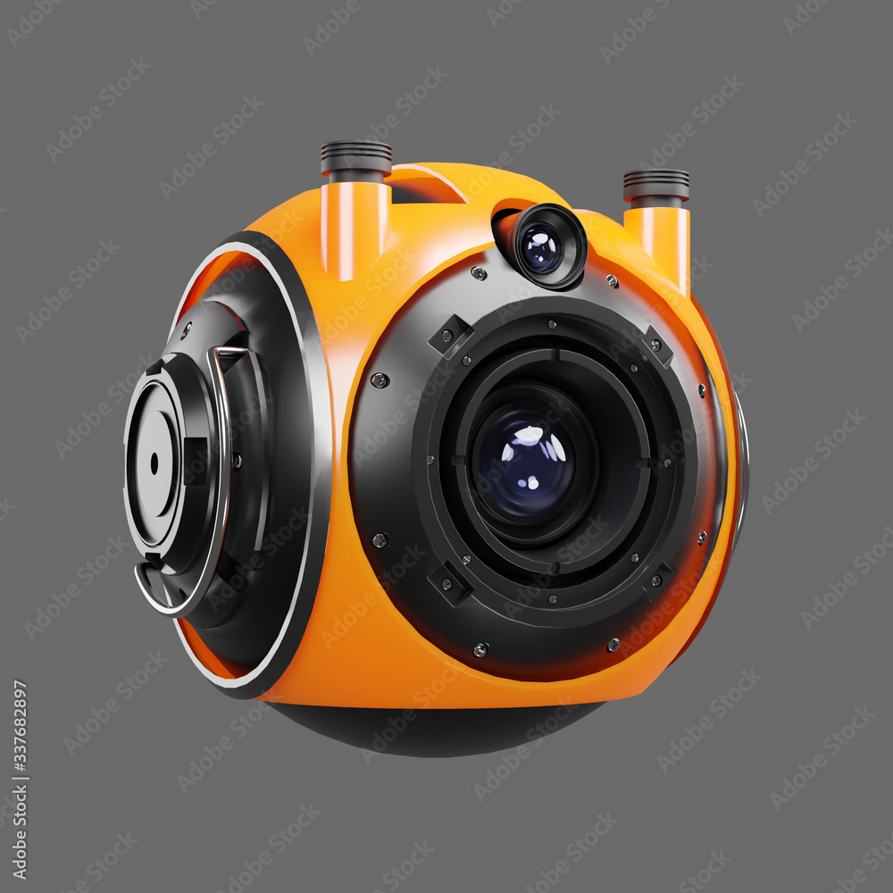 3d Flying hover drone robot surveillance camera with video camera