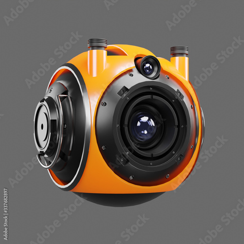 3d Flying hover drone robot surveillance camera with video camera unit