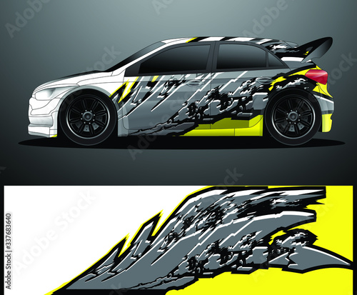 Fototapeta Naklejka Na Ścianę i Meble -  Rally car decal graphic wrap vector, abstract background