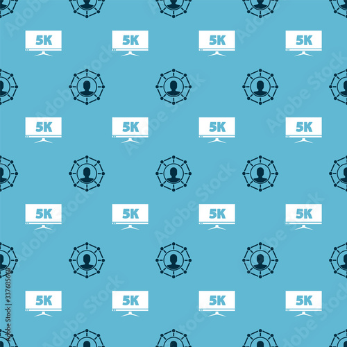 Set Project team base and Monitor display with 5k video on seamless pattern. Vector