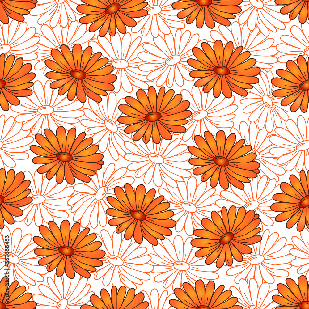 Vector seamless pattern with calendula flowers Vector seamless pattern with calendula flowers