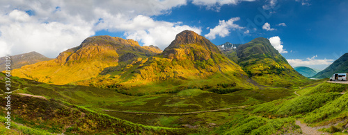 Fényképezés Panorama Of Three Sisters  At Sunset in Glencoe, Scotland