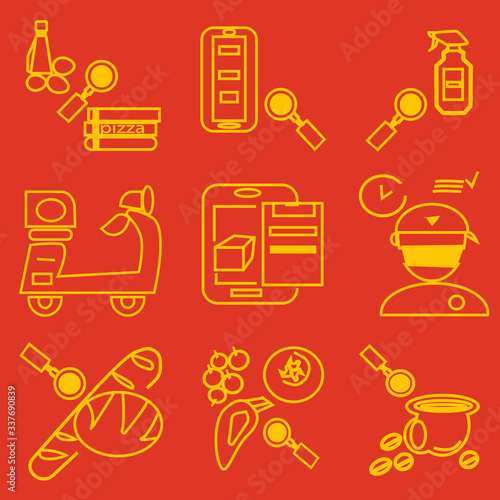Food background - food blogging, reading about food, searching for recipes or ordering food online.line design style.
