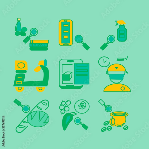 Food background - food blogging, reading about food, searching for recipes or ordering food online.line design style.