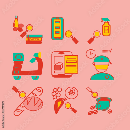 Food background - food blogging, reading about food, searching for recipes or ordering food online.line design style.